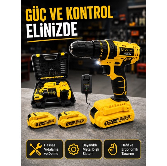 Marsilyan 12V Akülü Matkap | 20-30 Nm Tork, Çift Hız Ayarı ve LED Işık