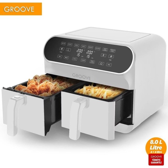 Tr Ayrex Groove Max Plus Xxl 1800W 8lt Çift Hazneli Smart Airfryer Yağsız Sıcak Hava Fritözü B