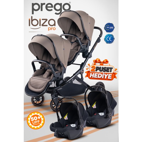 Prego Ibiza Pro Çift Yönlü Ikiz Bebek Arabası Uv Tenteli -Yağmurluk-Ayak Örtüsü- 2 Adet Puset Dahil - Tam Set Yeni Seri