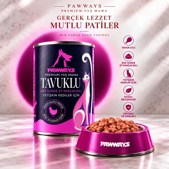 Pawways Sos Içinde Et Parçacıklı Kedi Konservesi Tavuklu 400 gr