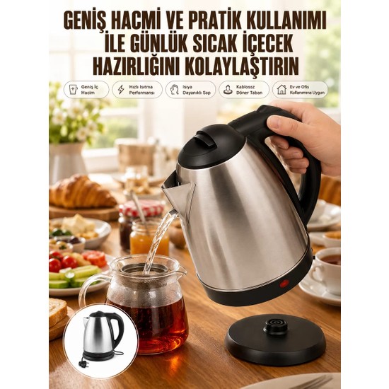 Aslanoğlu Store Kettle Su Isıtıcı C F Priz Uyumlu 220 - 240 V Paslanmaz Çelik Kablolu