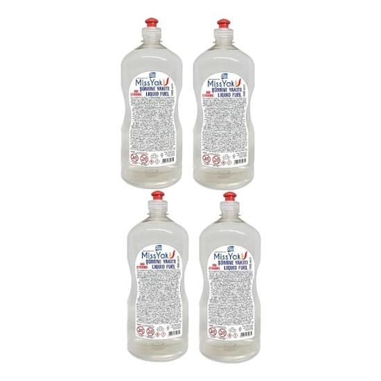 Missyak Bioetanol Ocak Sıvı Yakıt 1 Litre x 4 Adet Kokusuz Dumansız Çevre Dostu Şömine Yakıtı