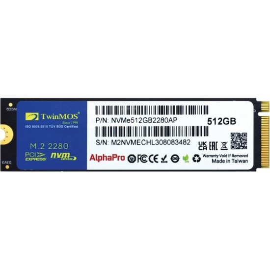 Twinmos 512GB M.2 Pcıe Gen3 Nvme SSD (3600-3250MB-S) NVME512GB2280AP Tlc 3dnand SSD
