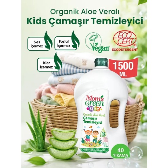 Mom's Green Organik Aloeveralı Çocuk Çamaşır Temizleyici 1500 ml 40 Yıkama Sles Paraben İçermez