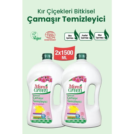 Mom's Green 2'li Set Bitkisel Çamaşır Temizleyici Kır Çiçekleri 1500 ml x 2 Adet (80 Yıkama)