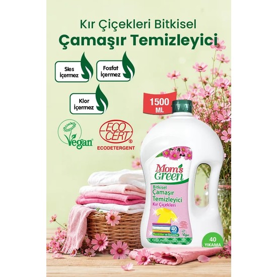 Mom's Green Bitkisel Çamaşır Deterjanı  Kır Çiçekleri  1,5 Litre