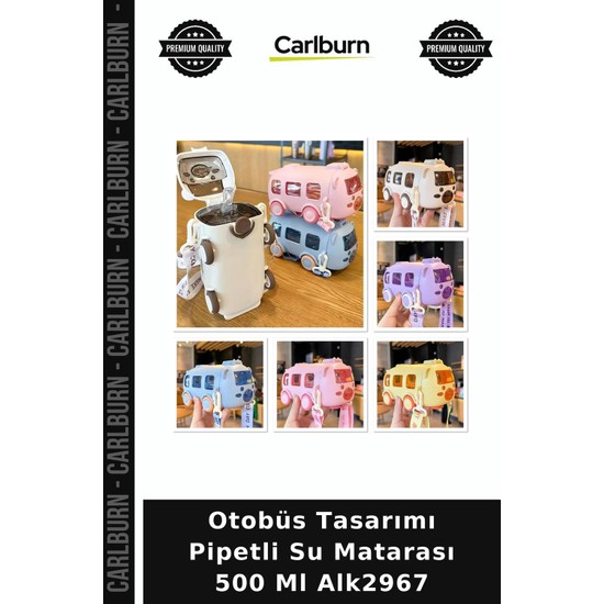 Carlburn Özel Üretim Çocuk Otobüs Tasarımı Pipetli Su Matarası 500 ml ALK2967