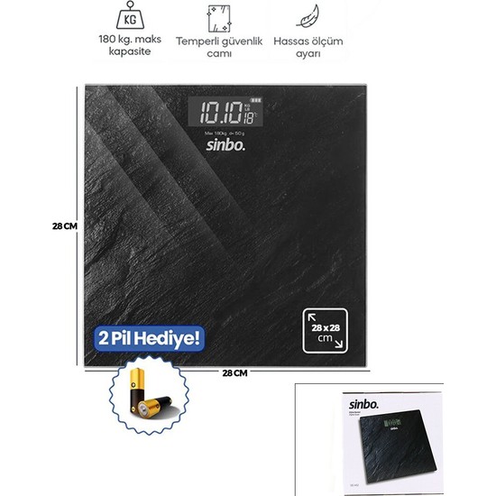 Fumeyabi Dijital - Pilli Banyo Baskül Terazi Tartı LCD Ekran - Sıcaklık Gösterge 180KG/50GR 28X28CM SBS-4452