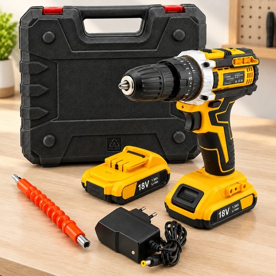Akıllı Bayi Şarjlı Matkap Seti 1850 Rpm 18W Çantalı Yedek Bataryalı (Sarı) Aby
