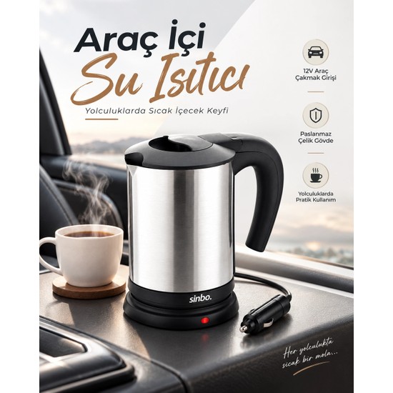 Zenviaa Mey Ithalat® Otomobil Için 12V Çakmak Soketli Paslanmaz Çelik Taşınabilir Su Isıtı