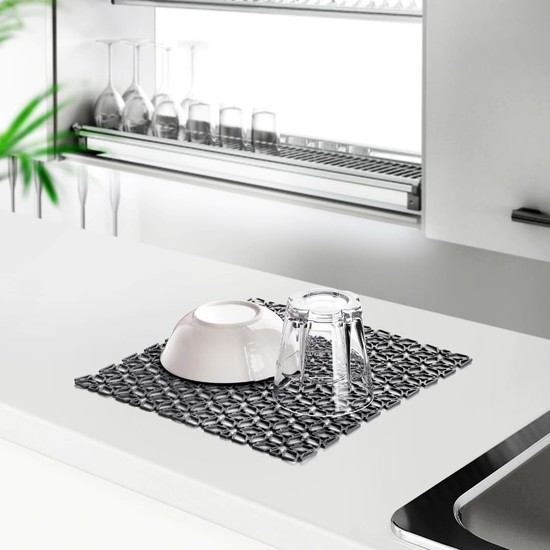 Str Store Kare Şekilli Kurutma Matı Bulaşık Altlığı Tezgah Lavabo Durulama Matı (29×29 Cm) (Gri)