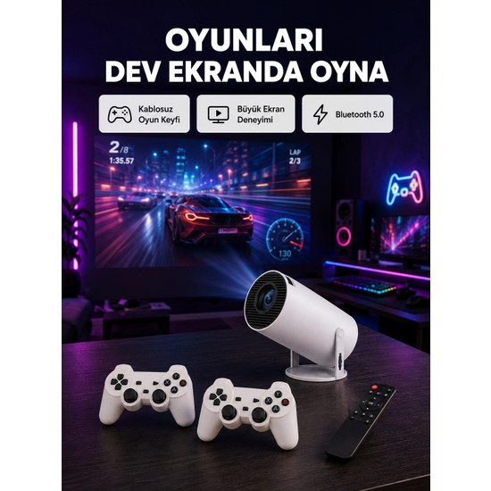 Esranın Dünyası 4K Wi-Fi 6 Projeksiyon Cihazı – 10.000+ Oyun Desteği, Kablosuz Bağlantı ve Çoklu Giriş Portları Yeni Nesil