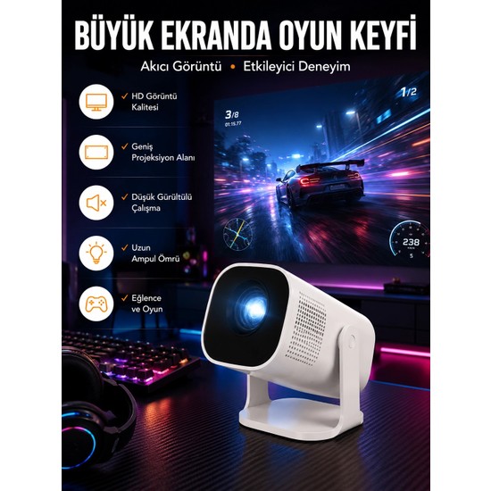 Esranın Dünyası Şarjlı Projeksiyon Oyun Sinema Projektörü 4K Hd Görüntü Kaliteli Yeni Nesil