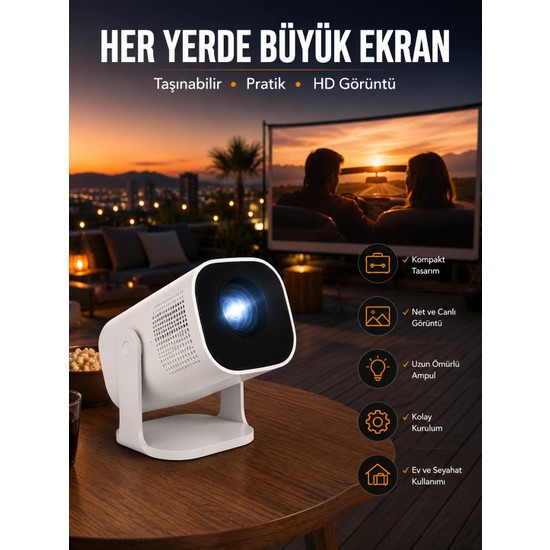 Esranın Dünyası Akıllı Projeksiyon Powerbankli Taşınabilir Sinema Projektörü 4K Hd Kaliteli Yeni Nesil