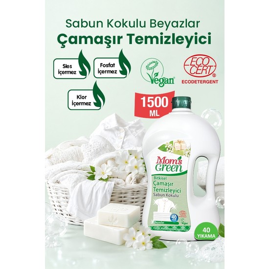 Mom's Green Bitkisel Çamaşır Deterjanı 40 Yıkama Sabun Kokulu Vegan Özellikli