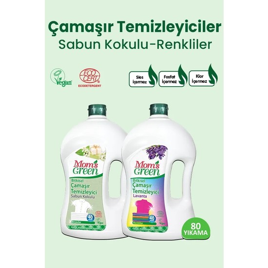 2'li Set Mom's Green  Bitkisel Çamaşır Temizleyici RENKLİLER 40 Yıkama + BEYAZLAR İÇİN 40 Yıkama
