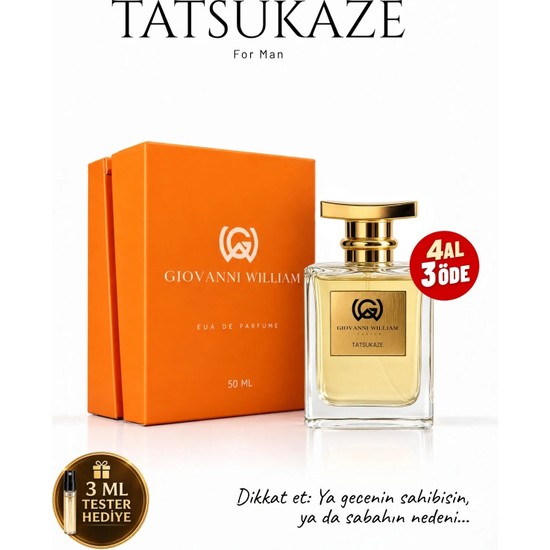 Giovanni William Tatsukaze Güçlü Kalıcı Erkek Parfumü | Vhisky Aromalı | Rom Akoru, Amber, Misk, Odunsu Notalar