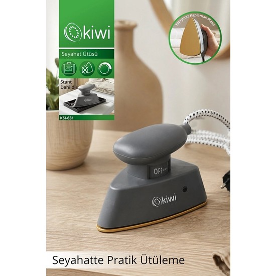 Kiwi KSI-631 Seyahat Ütüsü | Su Gerektirmeyen Buharsız Kompakt Tasarım |yapışmaz Taban| Dayanıklı Stand