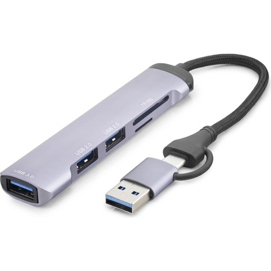 Gees Global Gri USB Type-C 3.0 Hub Kart Okuyucu 5 Port 5 Gbps
