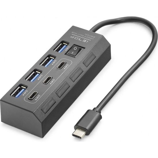 Gees Global Anahtarlı 7 Port Type-C Hub 5 Gbps Siyah