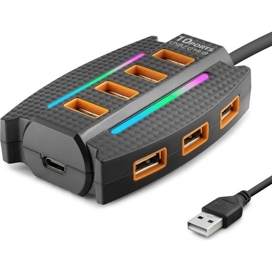 Gees Global 10 Portlu USB Hub 1.2 M Rgb Siyah