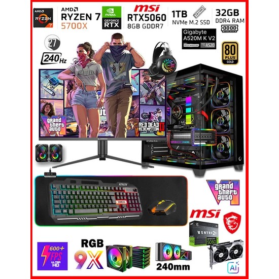 Zeiron Warrior Eagle X55 Ryzen 7 5700X - Gigabyte A520M-K V2 32GB 1TB M.2 SSD⚡MSI RTX5060⚡27" 240Hz Sıvı Soğutmalı Oyuncu Bilgisayar