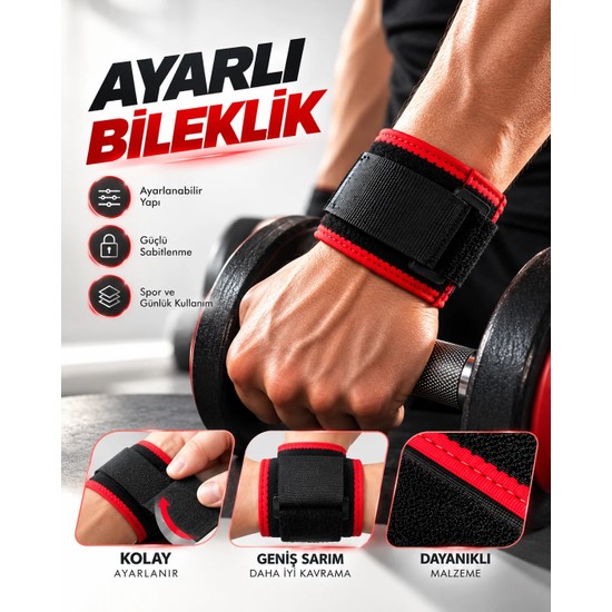 Ayarlı Bileklik Güçlü Cırt Cırtlı Sabitleme Geniş Sarım Siyah Kırmızı