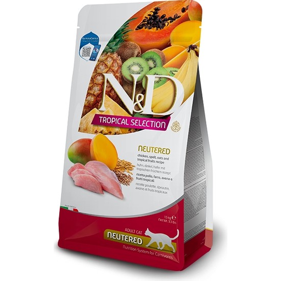 N&D Tropical Selection Tavuk Etli Kısırlaştırılmış Yetişkin Kedi Maması 1,5 Kg | Neutered Chicken, Spelt, Oats & Tropical Fruits Feline