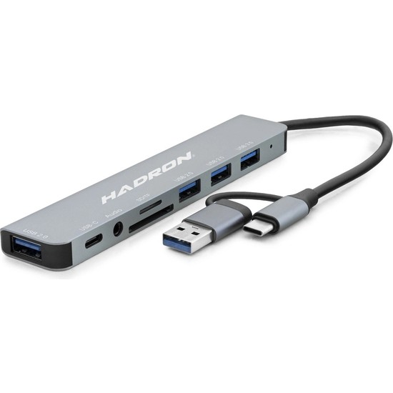 TKÇ Çok Yönlü 8 Port USB Hub Type-C Ses Kartı Gri Xml