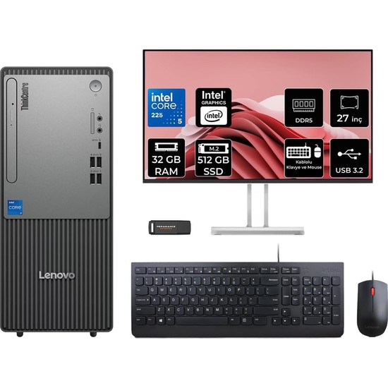 Thinkcentre Neo 50T G6 Ultra 5 225 32GB 512GB SSD Fdos Masaüstü Bilgisayar + 27" Monitör