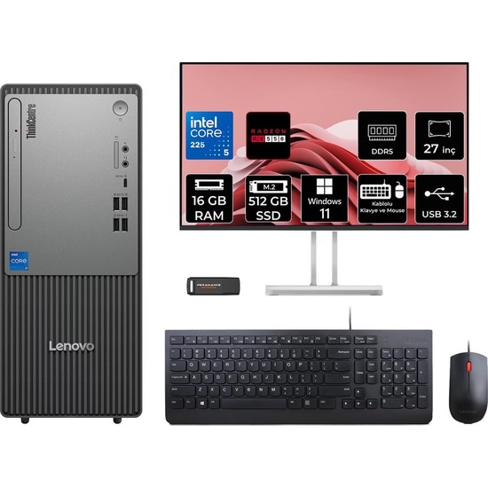 Thinkcentre Neo 50T G6 Ultra 5 225 16GB 512GB SSD RX550/4GB W11P Masaüstü Bilgisayar + 27"