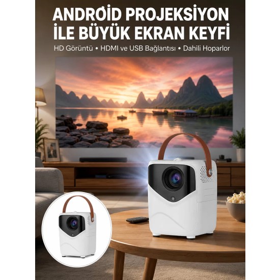 Hd Ayaklı Portatif Projeksiyon Cihazı Bluetooth Wifi Akıllı Android Işlemcili Yeni Nesil