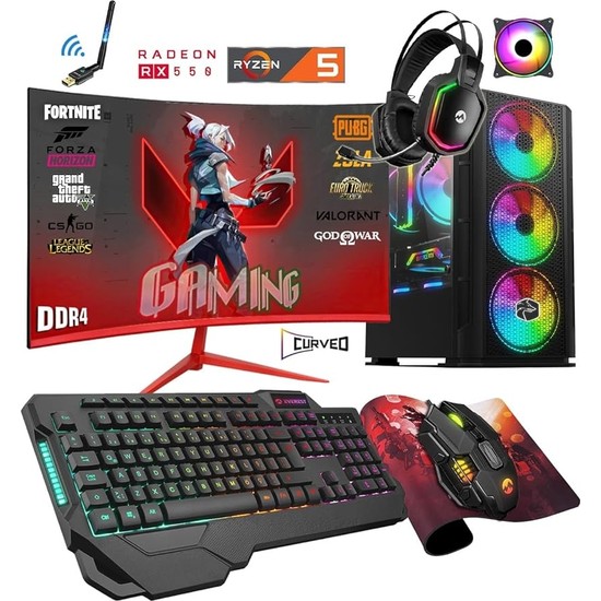 ZGX25 Ryzen 5 3600 32GB 3200MHZ Ram 512GB SSD RX550 Gddr5 23.8" Curved Oyuncu Masaüstü Bilgisayar