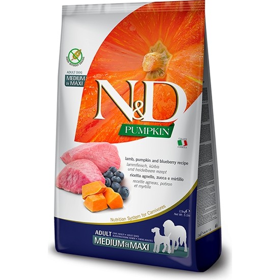 N&D Pumpkin Kuzu Etli Orta ve Büyük Irk Yetişkin Köpek Maması 12 Kg | Lamb & Blueberry Adult Medium & Maxi