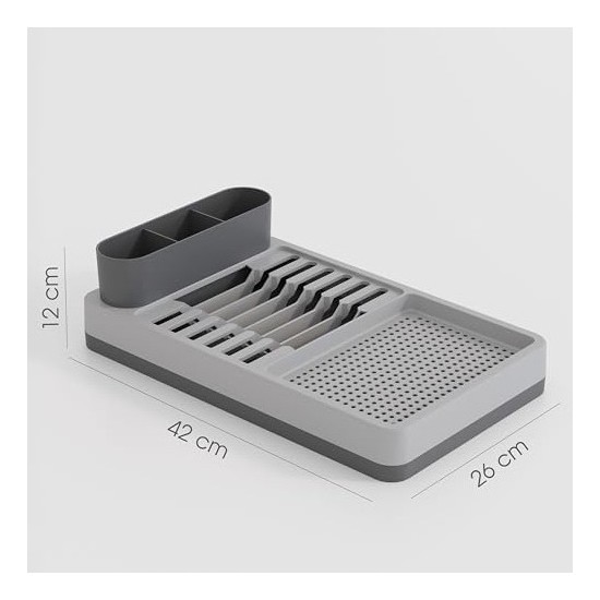 SBN - Store Aqua Gri Tezgah Üstü Bulaşıklık - 42X26X12 cm Pratik Tabak ve Bardak Kurutma Rafı - Modern Mutfak Organizeri