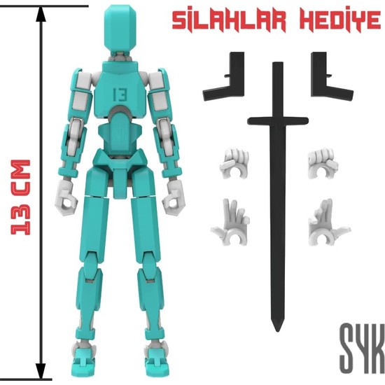 Die Grup Robot 13 Dummy Turkuaz Beyaz Tüm Eklemleri Hareketli Aksiyon Figürü Oyuncak