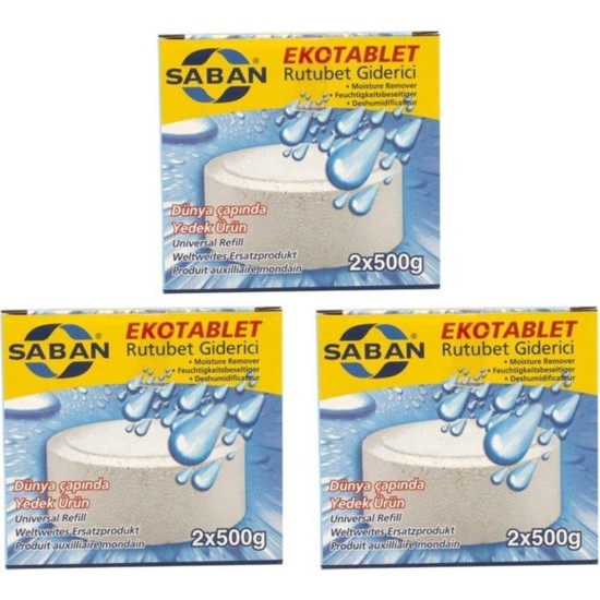 3 Adet 2X500GR - Naturel - Nem Alıcı Rutubet Giderici Yedek Tablet