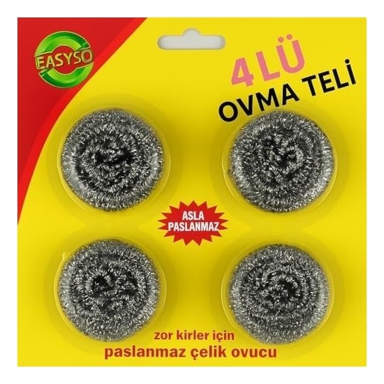 SBN - Store 4’lü Paslanmaz Çelik Ovma Teli – Asla Paslanmaz, Zor Kirler Için Güçlü Çelik Ovucu, Tencere Tava ve Mutfak Temizliği Için Ekonomik Paket