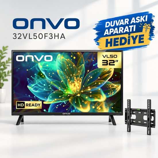 Onvo 32VL50F3HA 32" 82 Ekran Dahili Uydu Alıcılı Hd Ready LED Tv Askı Aparatı Hediye (Smart Değildir)
