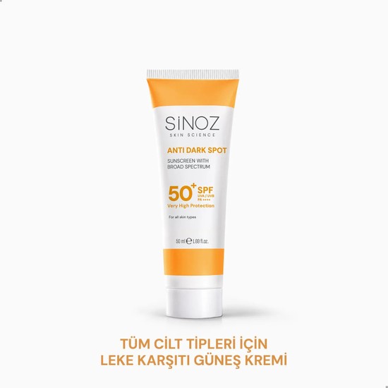 Sinoz SPF 50+ Leke Karşıtı Yüksek Koruyucu Yüz Güneş Kremi Tüm Ciltler İçin 50 ml