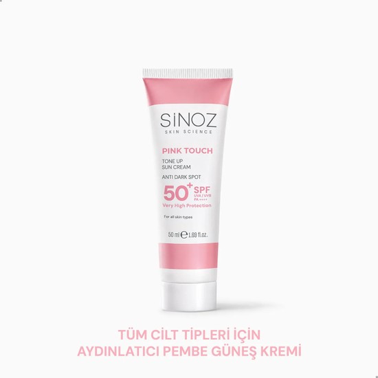 Sinoz Pink Touch SPF50+ Aydınlatıcı Pembe Yüz Güneş Kremi PA++++ Tüm Ciltler için 50ml