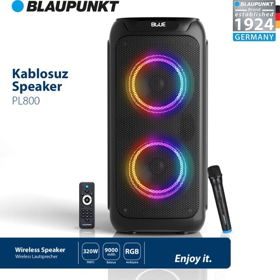 Blaupunkt PL800 Mikrofonlu Uzaktan Kumandalı Kablosuz Bluetooth Speaker Hoparlör 80W Siyah(Blaupunkt Türkiye Garantili)