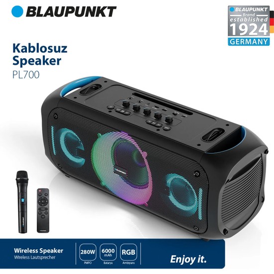 Blaupunkt PL700 Mikrofonlu Uzaktan Kumandalı Kablosuz Bluetooth Speaker Hoparlör 70W Siyah(Blaupunkt Türkiye Garantili)