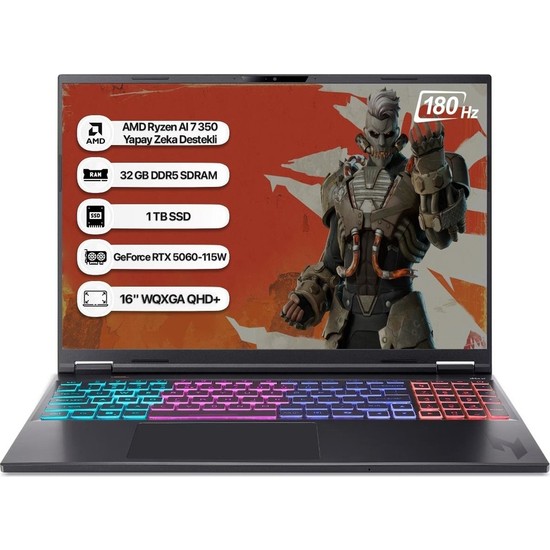 Acer Nitro 16S NH.QXJEY.002 R7 AI-350 32GB 1tb RTX5060-8GB 16'' WQXGA 180Hz Dos
