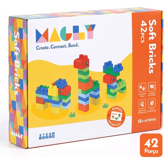 Magly Soft Bricks Yumuşak Yapı Blokları - Çocuklar İçin Renkli Esnek 42 Parça Yapı Blok Seti