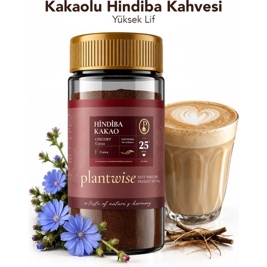 Plantwise Kakaolu Hindiba | %80 Hindiba %20 Kakao | Kafeinsiz | 100G Cam Kavanoz