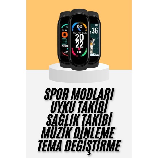 M6 Akıllı Bileklik Siyah Adımsayar Spor Takibi Android ve Ios Uyumlu