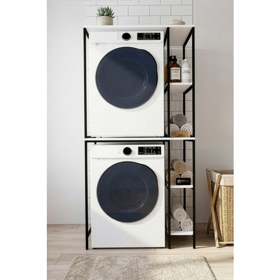 Çelik - Ticaret Çamaşır Makinesi Dolabı Yan Raflı Dolap Metal Banyo Organizer Çok Katlı Düzenleyici 264 Siyah