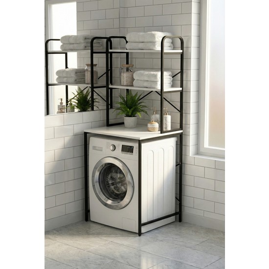 Çelik - Ticaret Çamaşır Makinesi Üstü Raf Siyah 70 cm