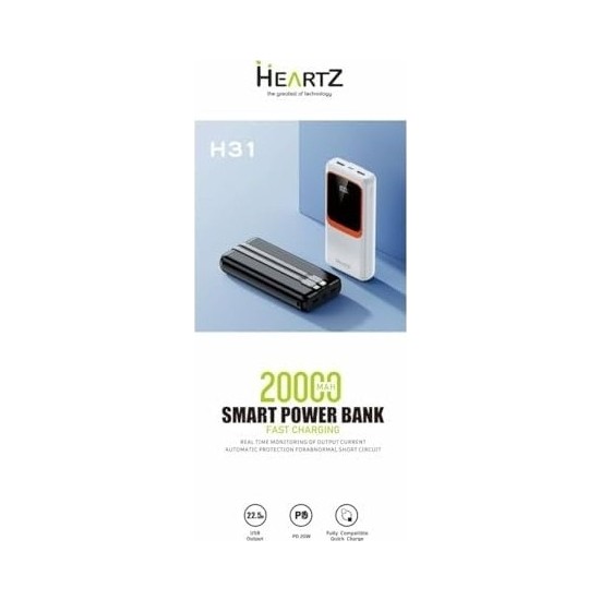 Prime H31 20000 Mh Pd 20W ve USB 22.5W Fast Hızlı Şarj Dahili Type C ve Lightning Kablolu Dünya Standartlarına Uygun Polymer Batarya Birebir Amper LCD